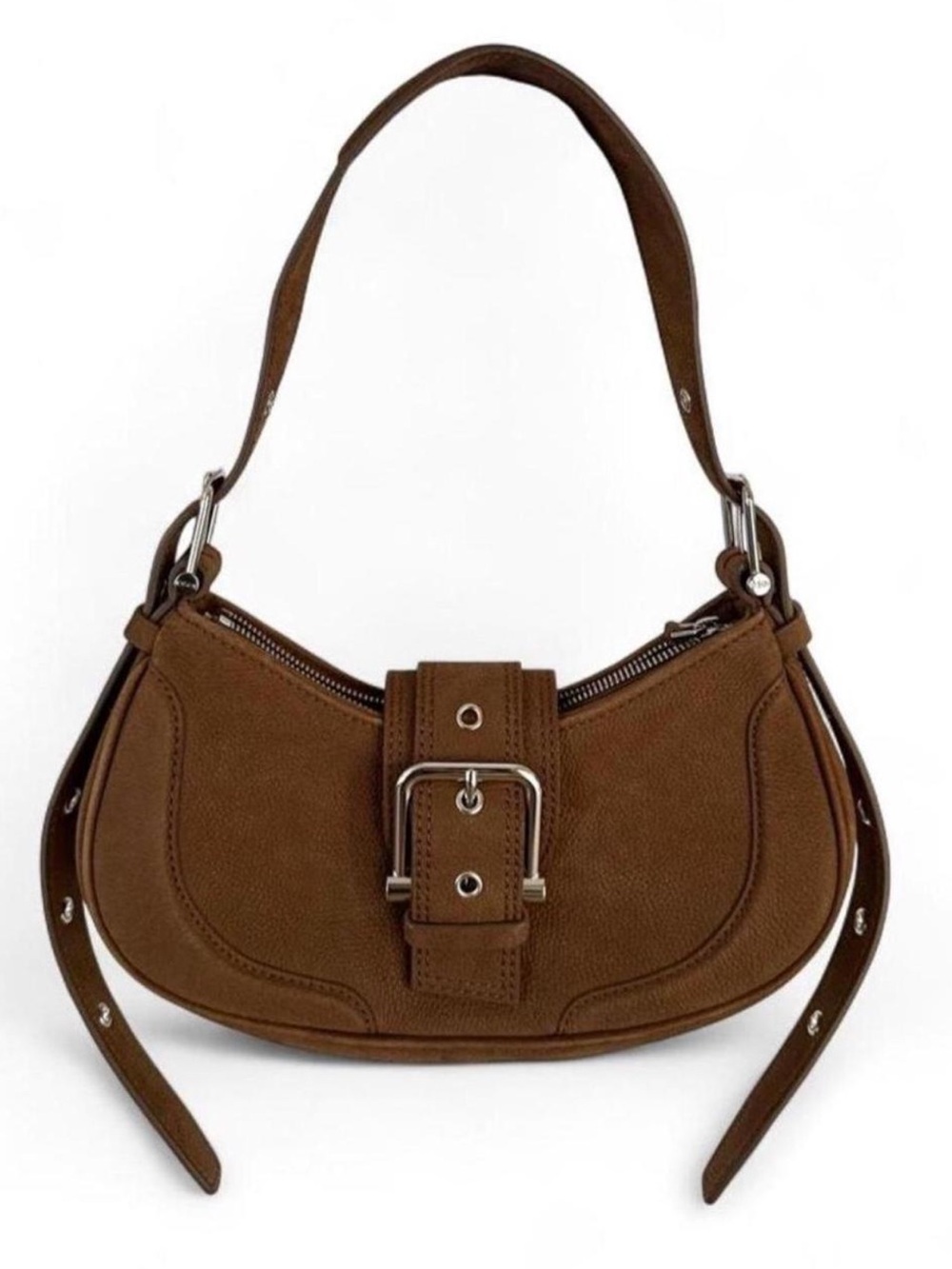 OSOI Chocolate Brown Leather Brocle Nubuck Shoulder Bag